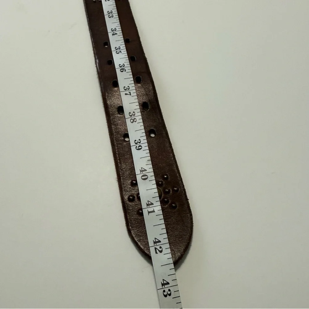 Linea Pelle Vintage Brown Leather Studded Western Belt Brass Double Prong Sz L